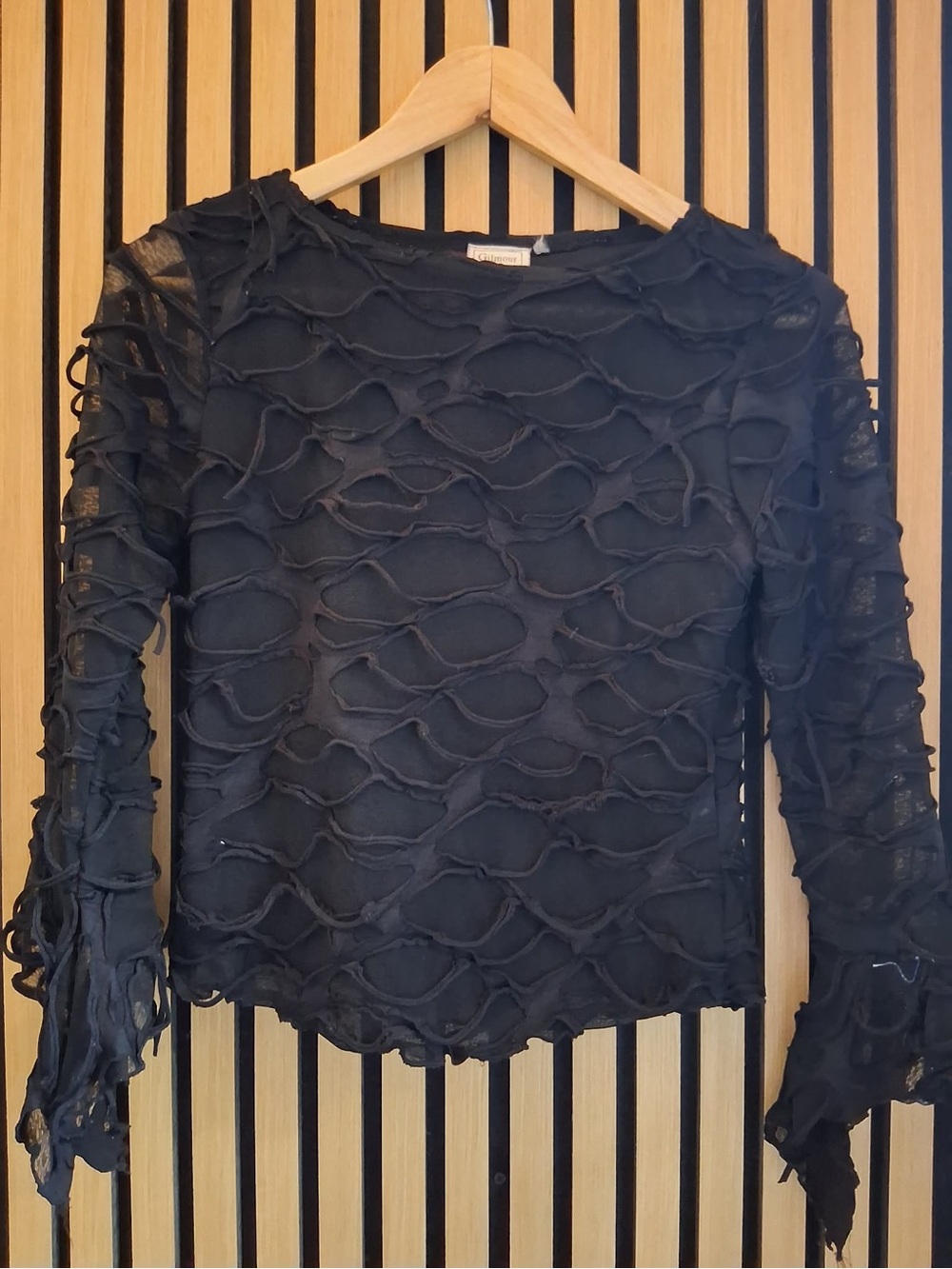 Black Distressed Cutout Long Sleeve Tee